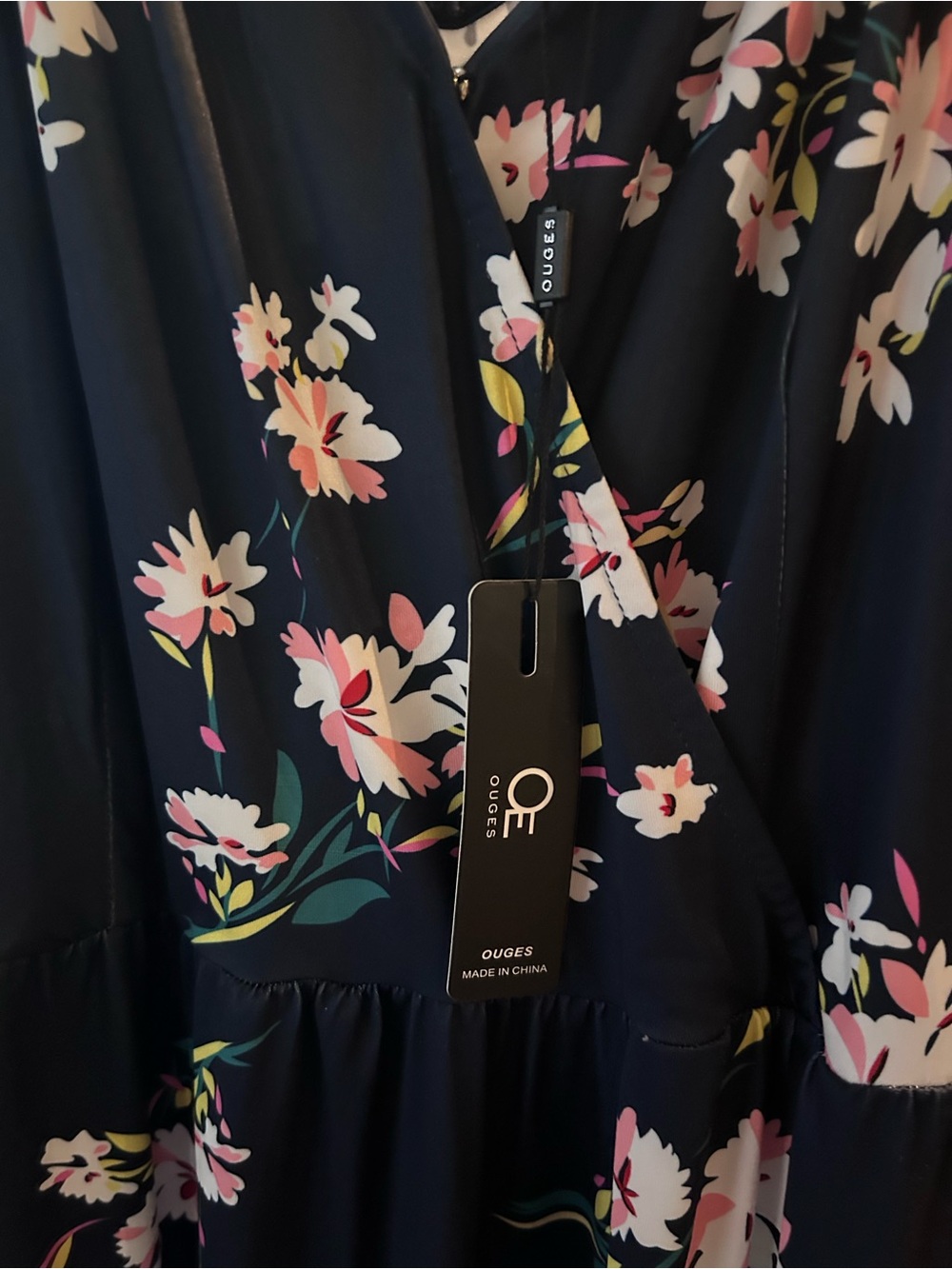 Navy Floral Maxi Dress with Pink Blossom Print - Picture 2 of 6